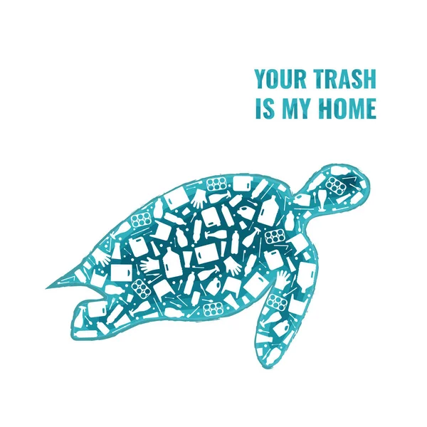 Tartaruga plastica spazzatura pianeta inquinamento concetto — Vettoriale Stock