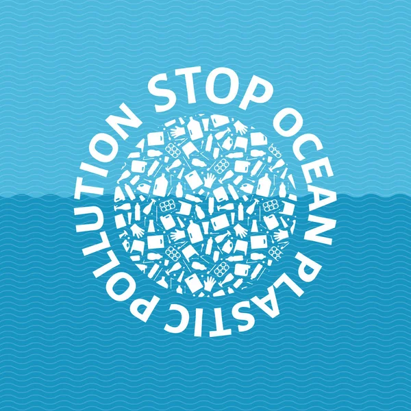 Arrêter la pollution plastique océanique emblème rond — Image vectorielle