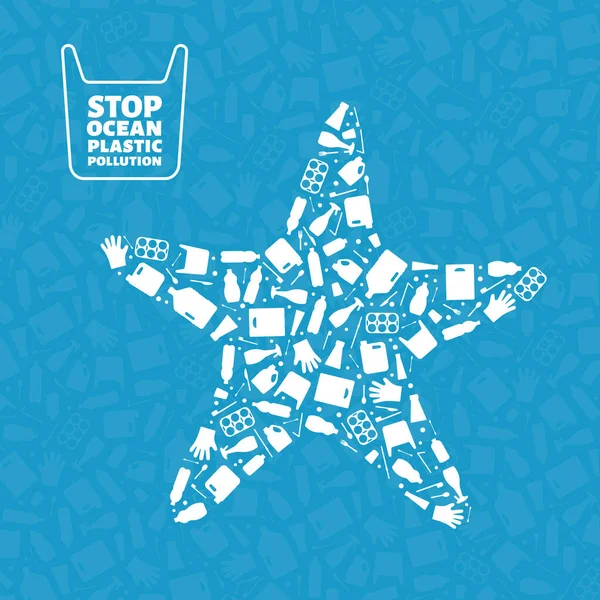 Starfish arrêter océan plastique concept de pollution — Image vectorielle