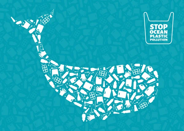 鯨プラスチック廃棄物海洋環境問題 — ストックベクタ
