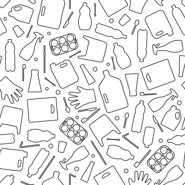 Icono de contorno de plástico patrón sin costura basura — Archivo Imágenes Vectoriales