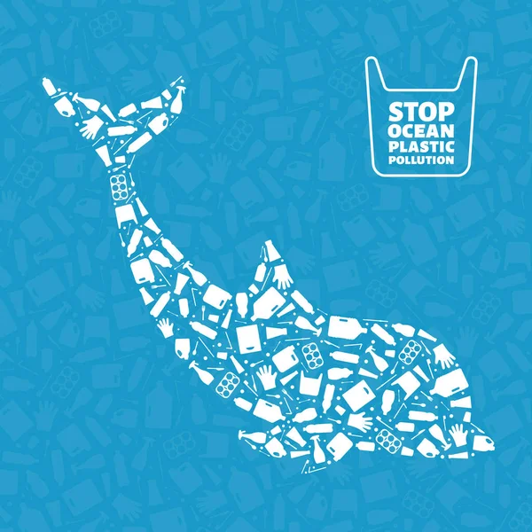 Konzept zur Umweltverschmutzung durch Delfine-Plastik-Müll — Stockvektor