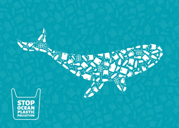 Concepto de contaminación plástica oceánica parada ballena Ilustración De Stock