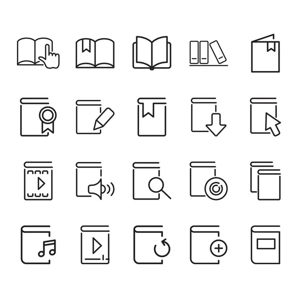 Einfache Reihe Von Buchbezogenen Vektorzeilensymbolen Enthält Symbole Wie Organizer Learning — Stockvektor