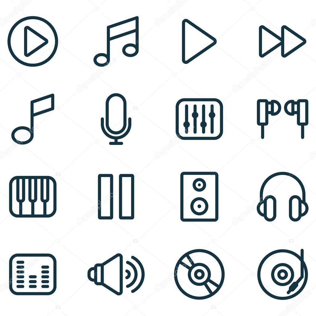Simple Set of Music Related Vector Line Icons. 