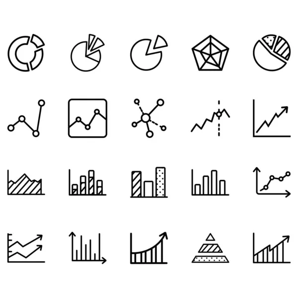Set Charts Diagrams Related Vector Line Icons Contains Icons Pie — 스톡 벡터