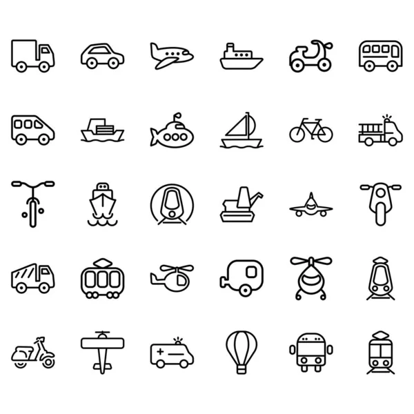 Conjunto Transporte Relacionado Líneas Vectoriales Iconos Contiene Iconos Como Aviones — Vector de stock