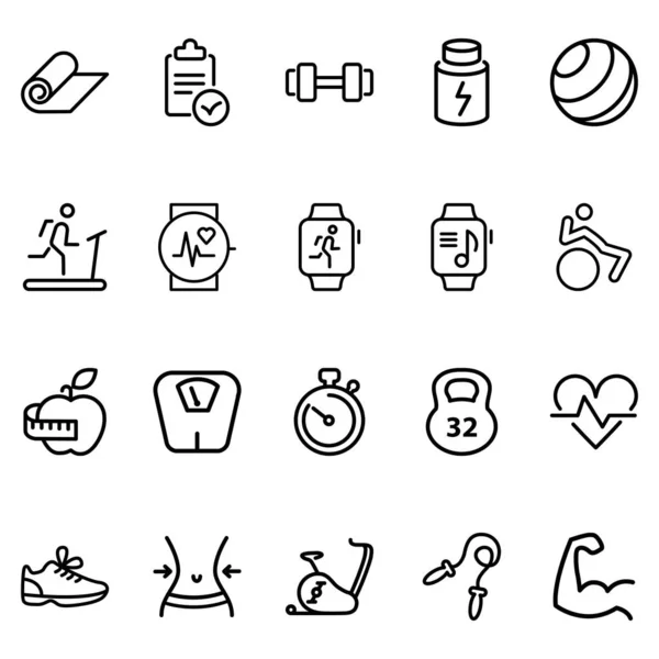 Set Fitness Related Vector Lines Icons Contains Icons Gym Heart — Stock Vector