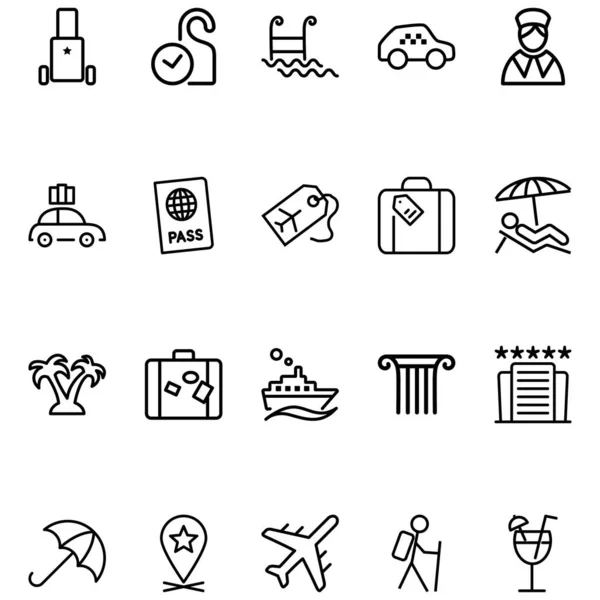 Set Travel Line Related Vector Iconos Contiene Iconos Como Pasaportes — Vector de stock