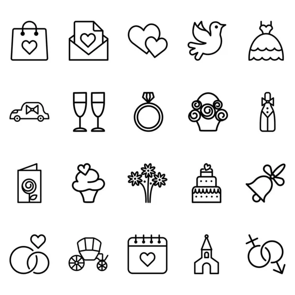 Set Wedding Related Vector Line Icons Contains Icons Invitations Dresses — 스톡 벡터