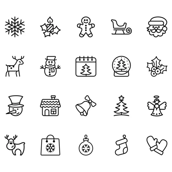 Set Christmas Related Vector Lines Icons Contains Icons Bells Santa — 스톡 벡터