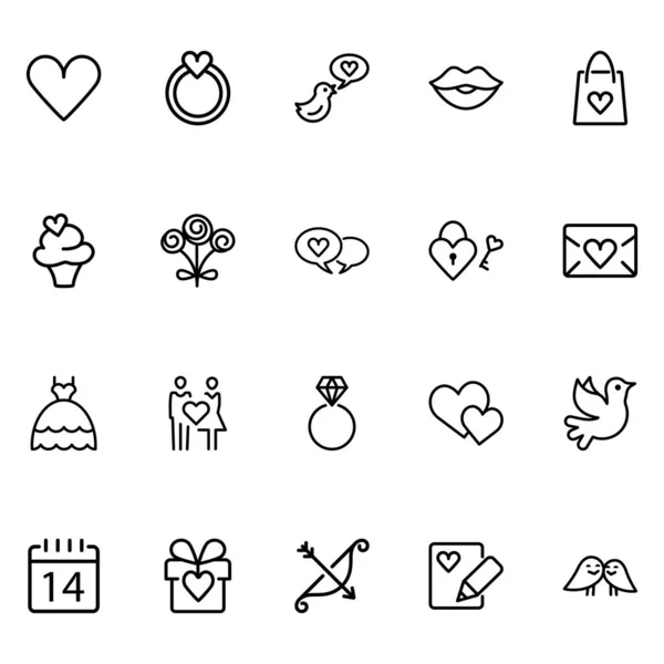 Ensemble Valentine Related Vector Lines Icons Contient Des Icônes Telles — Image vectorielle