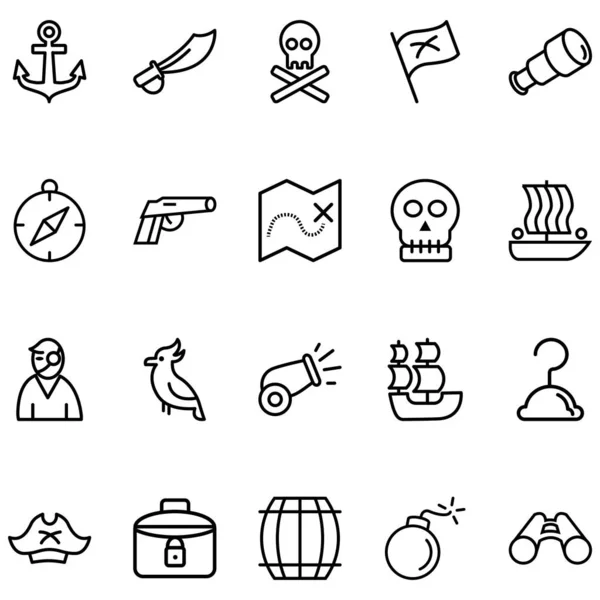 Pirate Set Related Vector Lines Icons Contains Icons Compass Bomb — 스톡 벡터