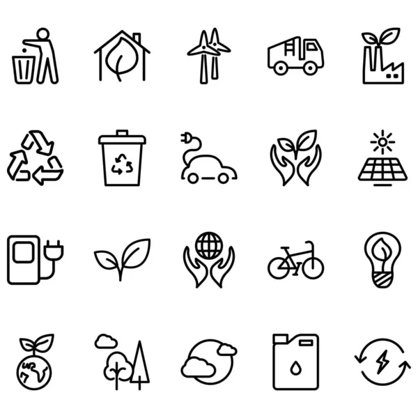 Ecología Set Vector Line Related Iconos Contiene Iconos Como Contenedores — Archivo Imágenes Vectoriales