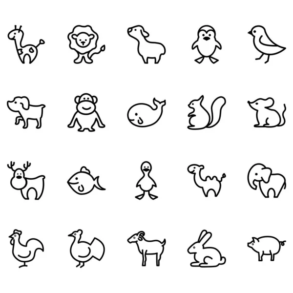 Conjunto Animales Relacionados Vector Lines Iconos Contiene Iconos Como Pollos — Archivo Imágenes Vectoriales