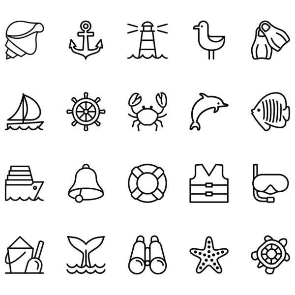 Related Cruise Line Vector Set Icon Contains Icons Crabs Sharks — 스톡 벡터