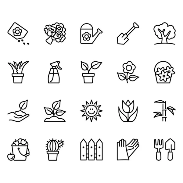 Conjunto Flores Jardinería Related Vector Lines Iconos Contiene Iconos Como — Archivo Imágenes Vectoriales