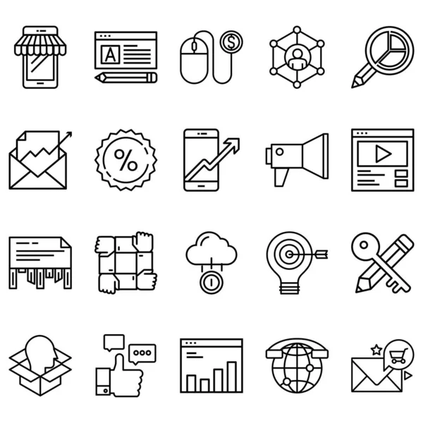 Semplice Set Marketing Related Line Icons Contiene Icone Come Altoparlante — Vettoriale Stock