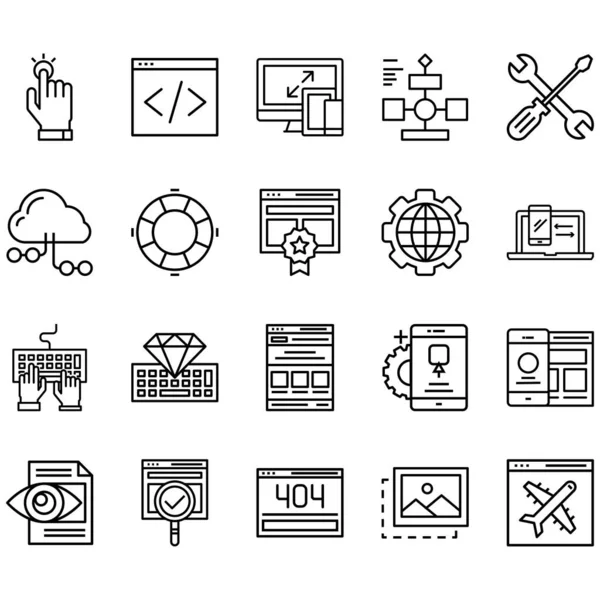 Einfache Reihe Von Webentwicklungsbezogenen Vektorzeilensymbolen Enthält Symbole Wie Inhalt Bildergalerie — Stockvektor