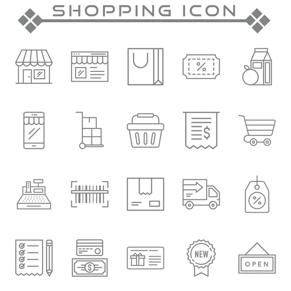 Conjunto Compras Relacionadas Vector Line Iconos Contiene Iconos Tales Como — Vector de stock