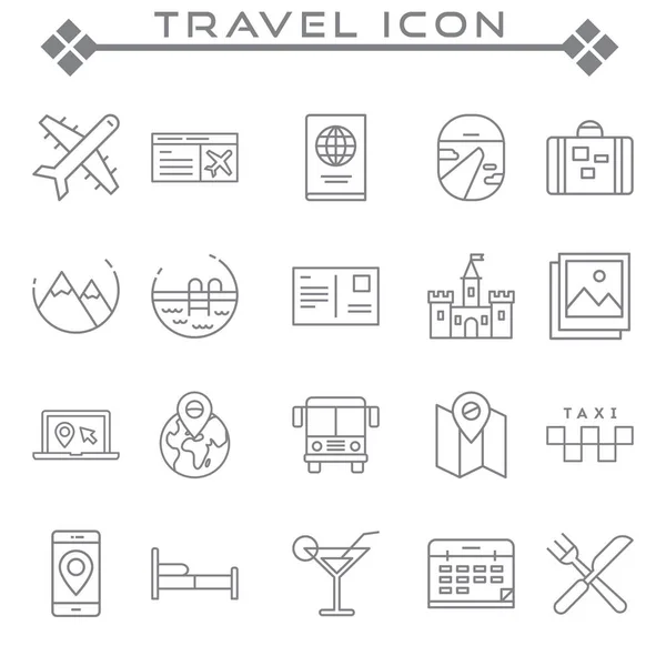 Conjunto Iconos Línea Vectorial Relacionados Con Viajes Contiene Iconos Como — Vector de stock