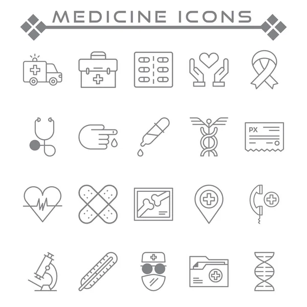 Conjunto Líneas Vectoriales Asociadas Con Medicina Contiene Iconos Como Ambulancia — Vector de stock