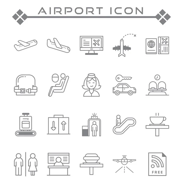 Conjunto Iconos Línea Vectorial Relacionados Con Aeropuerto Contiene Iconos Como — Vector de stock