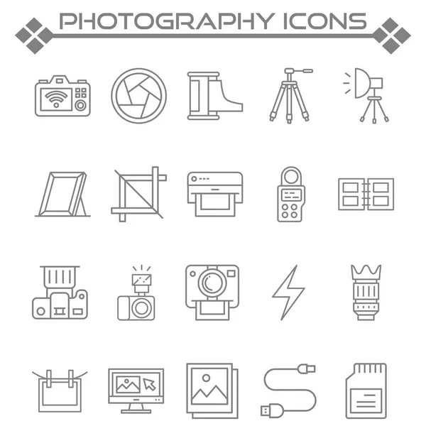 Conjunto Fotografías Relacionadas Iconos Línea Vectorial Contiene Como Iconos Como — Vector de stock