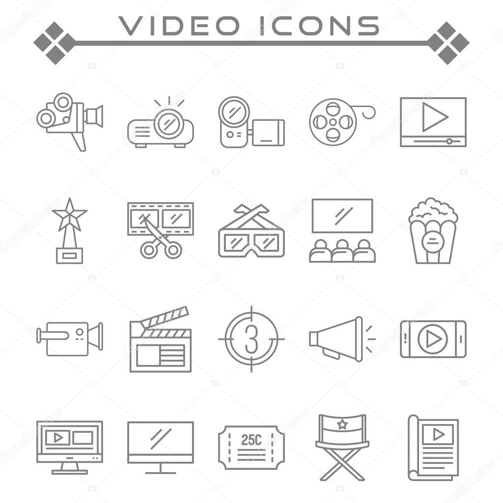 Set of Video Editing Related Vector Line Icons. Contains such Icons as Filters, Frame Rate and more