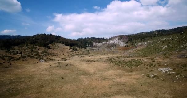 Antena, pola uprawne w Parku Narodowego Durmitor, Montenegro.Graded i stabilizowane wersji. — Wideo stockowe