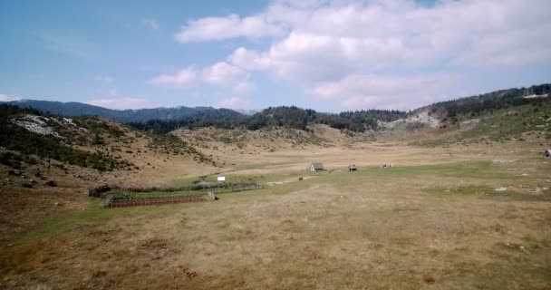 Antény, zemědělskou půdou do národního parku Durmitor, Montenegro.Graded a stabilizované verze. — Stock video