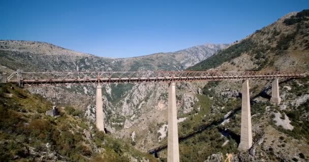 Antenne, Eisenbahnbrücke über mala rijeka, montenegro — Stockvideo