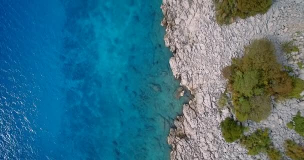 Vuelo aéreo, vertical a lo largo de la costa croata - Versión graduada y estabilizada . — Vídeo de stock