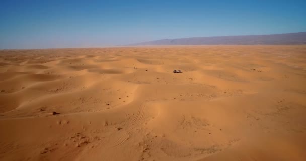 Aerial, Flying Over Sahara Dunes, Erg Chegaga, Morocco — Stock Video