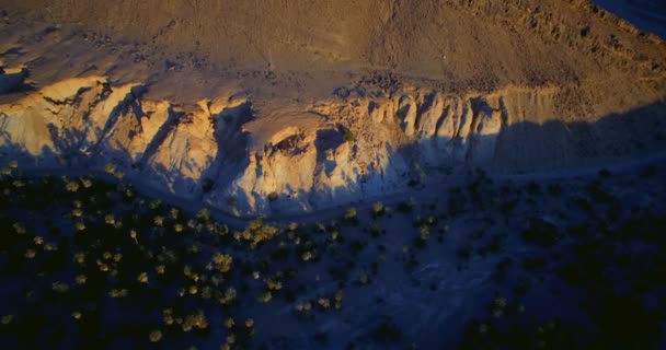 Aérea, Volando sobre Palm Oasis a lo largo de las montañas en Tissint, Marruecos — Vídeos de Stock