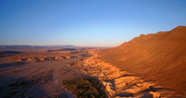 航空、Tissint、モロッコの山脈に沿ってパーム オアシスの上を飛んで — ストック動画