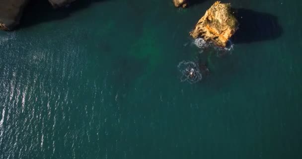 Aerial, Grotte a Farol Da Ponta Da Piedade, Lagos, Portogallo — Video Stock