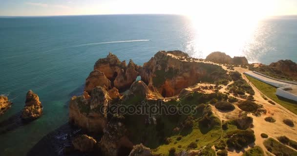 Aerial, Caves At Farol Da Ponta Da Piedade, Lagos, Portugal — Stock Video