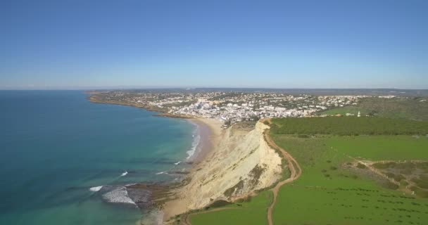 Aerial, Steep Cliff Line at Faro, Portugal — Stok Video