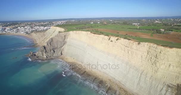 Aerial, Steep Cliff Line At Faro, Portugal — Stock Video