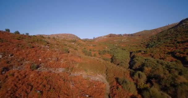 Antenne, fliegen in der bergigen Landschaft des parque nacional peneda-geres, portugal — Stockvideo