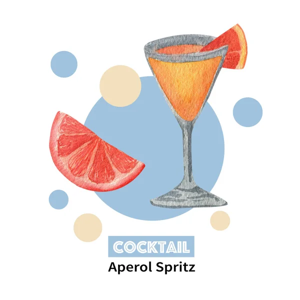 Watercolor layouts of alcohol cocktails Aperol Spritz with decoration. Isolated, high resolution elements for summer menu, invitations, vacation design.