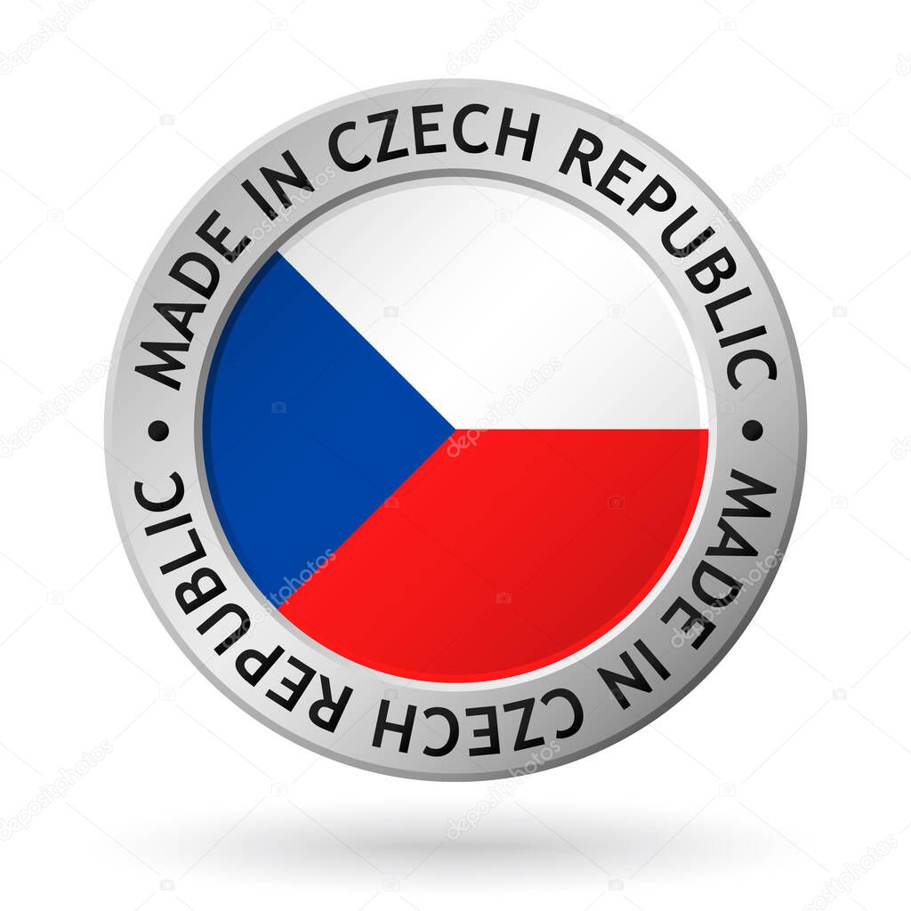vector silver sign with flag of the czech republic and sign made in czech republic