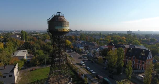 Aerial view and side of an old metal water Shukhov Tower in Mykolayiv, Ukraine — Stock Video