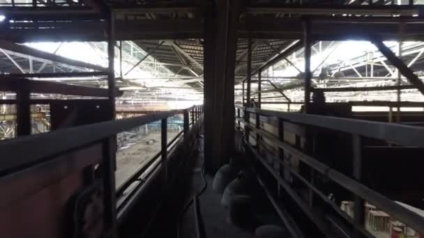 Movimento Uma Escada Enferrujada Ferro Topo Uma Antiga Fábrica Abandonada — Vídeo de Stock