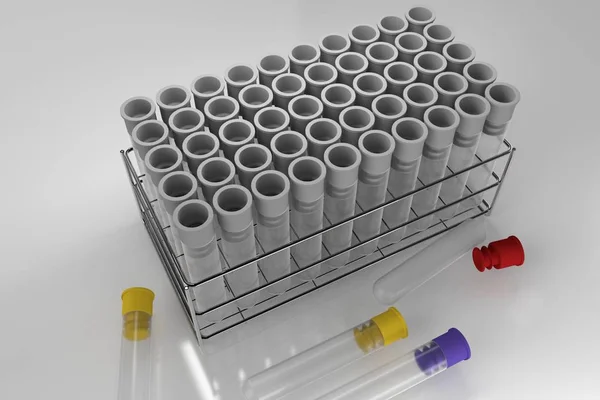 3d rendering of gray laboratory tube with stainless rack on the white background. — Stock Photo, Image