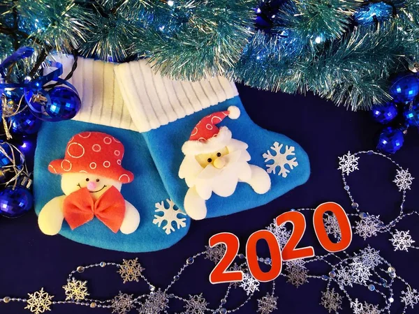 Christmas decorations, new year, sock, snowman, Christmas, Santa Claus