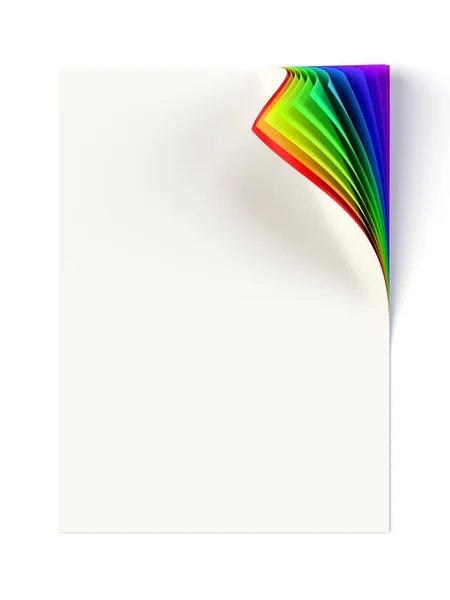 Rainbow färgad böjda hörnet på ett tomt dokument mock upp — Stockfoto