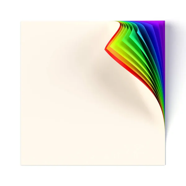 Tom kvadrat anteckningssida mock upp med rainbow färgad böjda hörn — Stockfoto