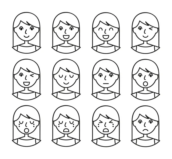Émotions féminines et expressions faciales — Image vectorielle